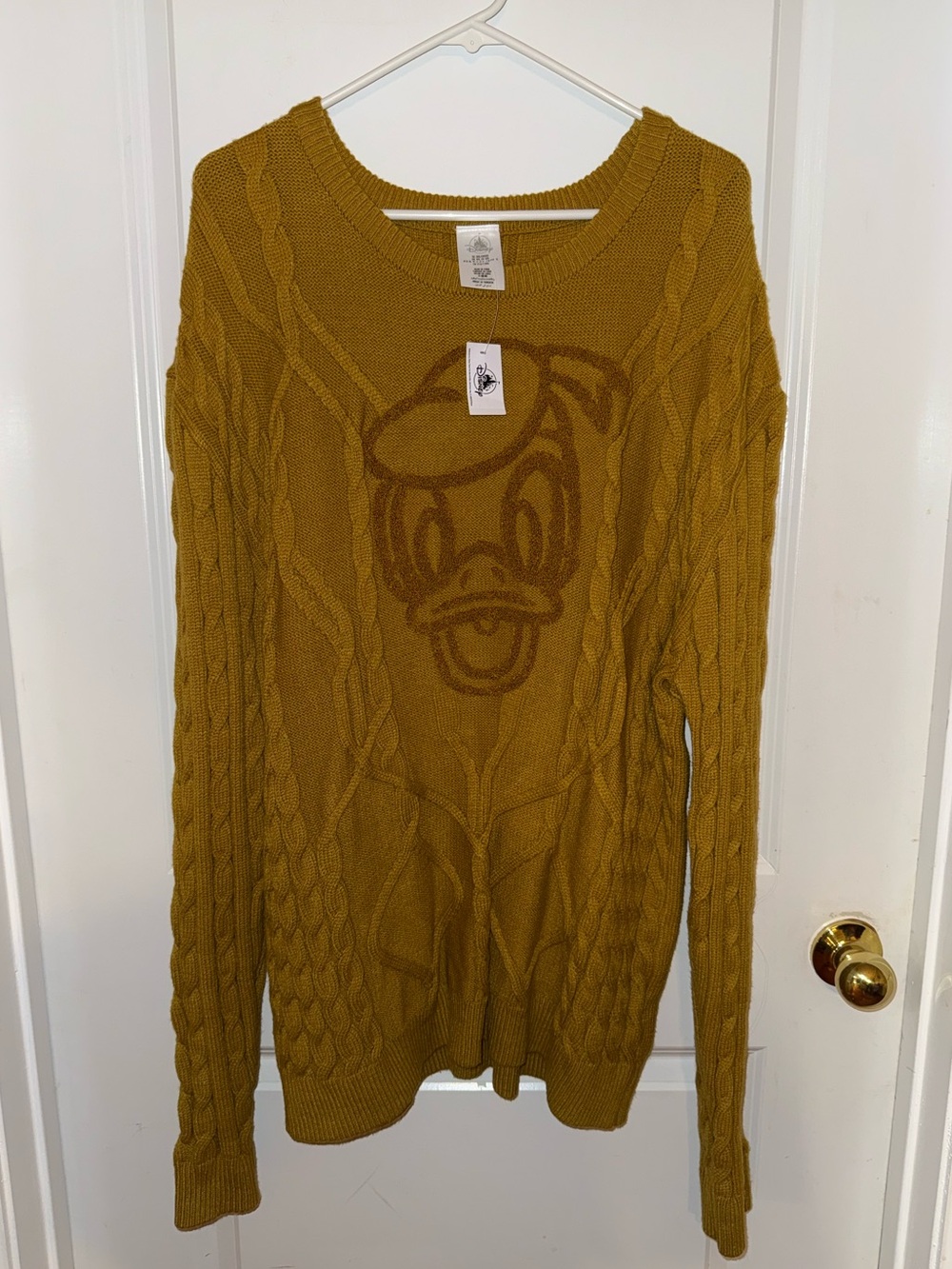 NWT! Disney Donald Duck Cable Knit Sweater Mustard Size XXL